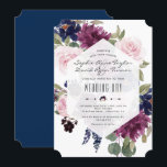 Romantic Lavender Navy Blue Floral Bloom Wedding Kaart<br><div class="desc">Kaart met een prachtige waterverf lavender en blauw blauw blauw blauw bloemen bouquets/wreath, floral divider, mooi handschrift, een semitransparant hexagon en speciale lettertypen. Het gebruik past hulpmiddel aan om uw info toe te voegen, veranderingen aan te brengen. Ga voor overeenkomende objecten naar mijn Collectie van Lavender Navy Blue Floral Bloom....</div>