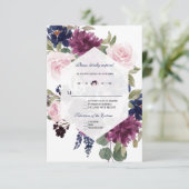 Romantic Lavender Navy Blue Floral Bloom Wedding RSVP Kaartje (Staand voorkant)