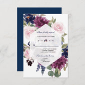 Romantic Lavender Navy Blue Floral Bloom Wedding RSVP Kaartje (Voorkant / Achterkant)