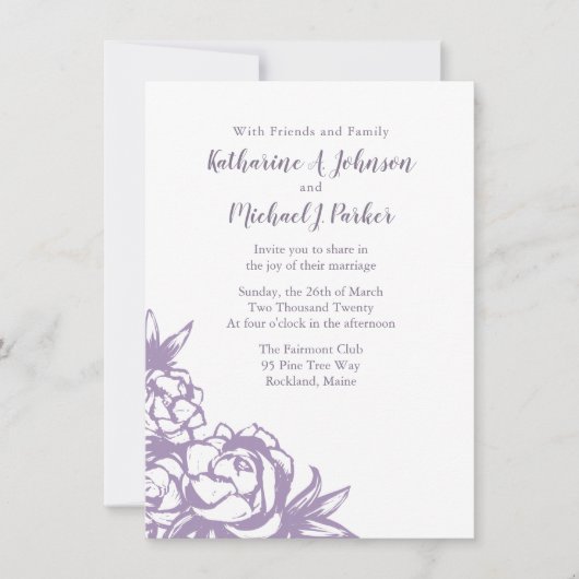 Romantic Lavender Peonies Wedding Kaart (Voorkant)