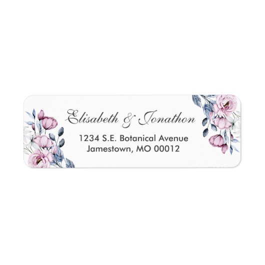 Romantic Lavender & Powder Blue Floral Blossom Etiket (Voorkant)