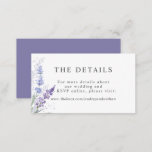 Romantic Lavender Waterverf Floral Detail Informatiekaartje<br><div class="desc">Een kaartje voor de details van het huwelijk is voorzien van een romantische waterverf lavender bloemen in paarse en blauwe kaart.</div>
