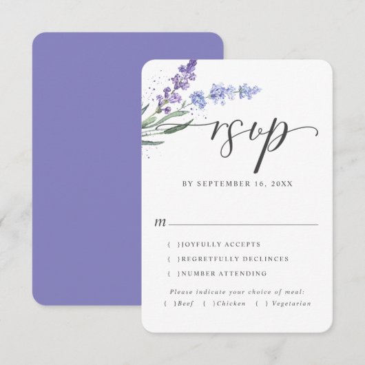 Romantic Lavender Waterverf Floral | Keuze uit maa RSVP Kaartje (Voorkant / Achterkant)
