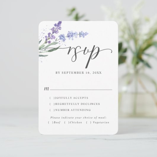 Romantic Lavender Waterverf Floral | Keuze uit maa RSVP Kaartje (Staand voorkant)