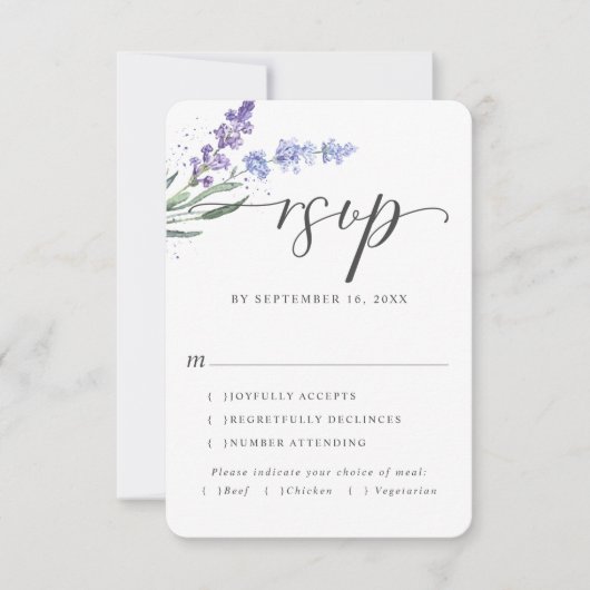 Romantic Lavender Waterverf Floral | Keuze uit maa RSVP Kaartje (Voorkant)