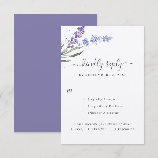Romantic Lavender Waterverf Floral | Keuze uit maa RSVP Kaartje (Voorkant / Achterkant)