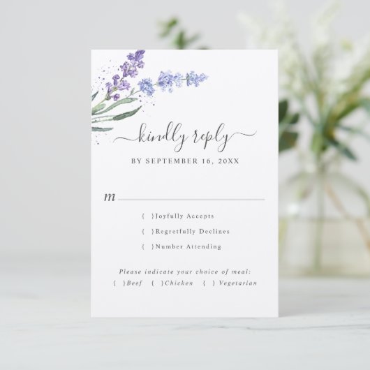 Romantic Lavender Waterverf Floral | Keuze uit maa RSVP Kaartje (Staand voorkant)