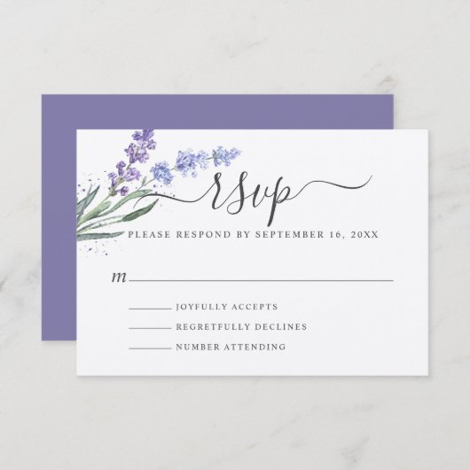Romantic Lavender Waterverf Floral RSVP Kaartje (Voorkant / Achterkant)