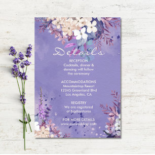Romantic Lavender Waterverf Floral Spring Wedding Informatiekaartje