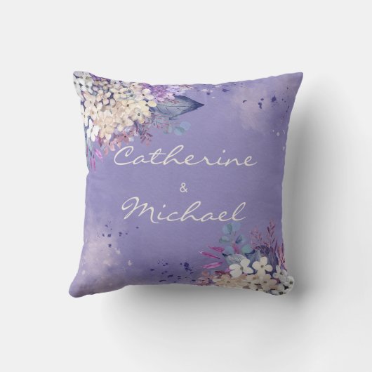 Romantic Lavender Waterverf Floral Spring Wedding Kussen (Achterkant)