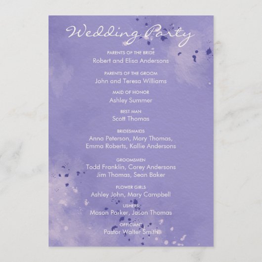 Romantic Lavender Waterverf Floral Spring Wedding Programmakaart (Achterkant)