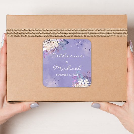 Romantic Lavender Waterverf Floral Spring Wedding Vierkante Sticker