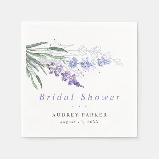 Romantic Lavender Waterverf Floral Wedding Paper Servet (Voorkant)