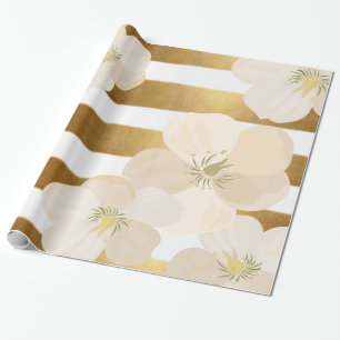 Romantic Le Fleur Bleek Pink Gold Stripes Elegant Cadeaupapier