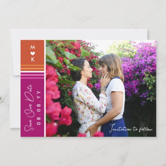 Romantic Lesbian Flag Stripes Weduwfoto Save The Date (Voorkant)