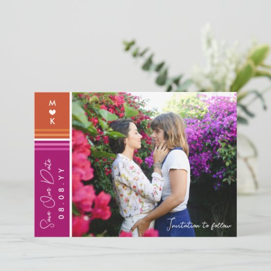 Romantic Lesbian Flag Stripes Weduwfoto Save The Date (Staand voorkant)