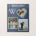 Romantic Lichten Foto's op maat Legpuzzel<br><div class="desc">Deze puzzel is perfect als geschenk voor de newlyweds of voor een verjaardag of Valentijnsdag. Het hart en hun foto zullen het verhaal vertellen met twinkelende lichten voor een extra romantisch moment — voor de speciale dag en voor altijd meer. Met hun monogram en familienaam op de puzzel ook. Alle...</div>