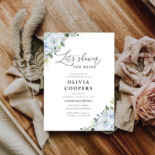 Romantic Light Blue Floral Bridal Shower  Kaart