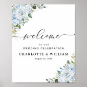 Romantic Light Blue Floral Wedding Ceremony Poster (Voorkant)