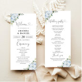 Romantic Light Blue Floral Wedding Program Programmakaart
