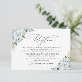 Romantic Light Blue Floral Wedding Reception Card Informatiekaartje (Staand voorkant)