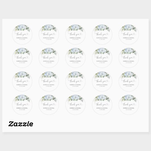 Romantic Light Blue Floral Wedding Ronde Sticker (Vel)