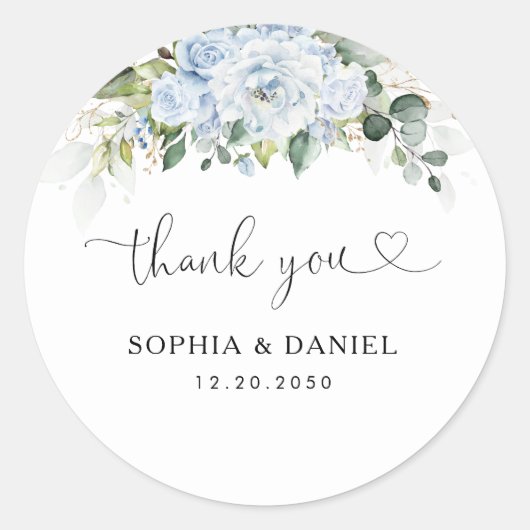 Romantic Light Blue Floral Wedding Ronde Sticker (Voorkant)