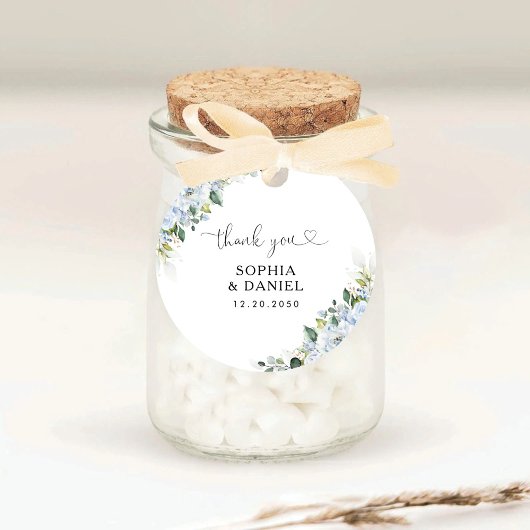  Romantic Light Blue Floral Wedding  Ronde Sticker