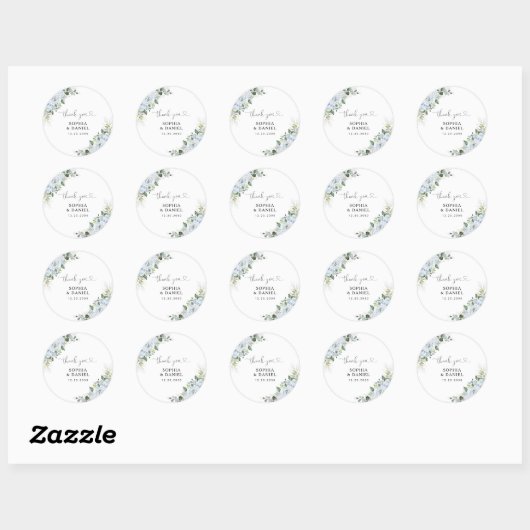  Romantic Light Blue Floral Wedding  Ronde Sticker (Vel)