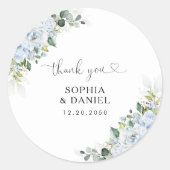  Romantic Light Blue Floral Wedding  Ronde Sticker (Voorkant)