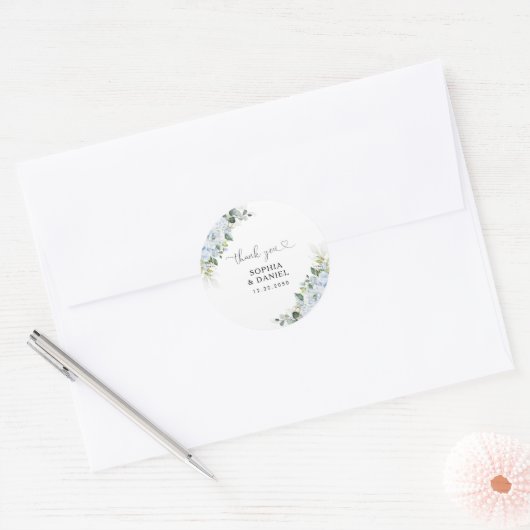 Romantic Light Blue Floral Wedding Ronde Sticker (Envelop)