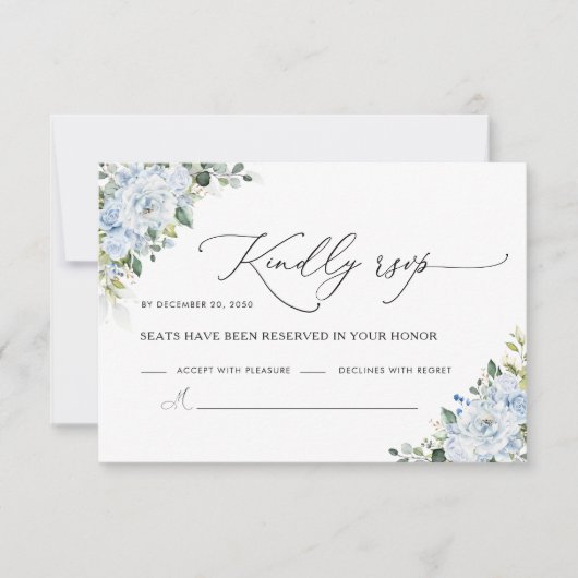 Romantic Light Blue Floral Wedding RSVP Card (Voorkant)
