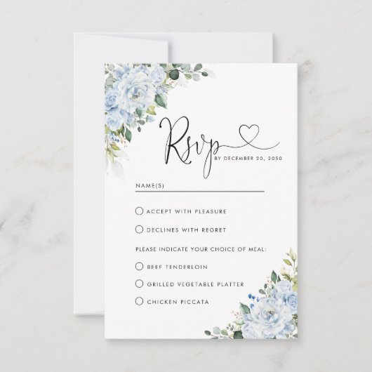 Romantic Light Blue Floral Wedding RSVP Card (Voorkant)