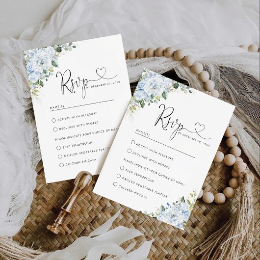 Romantic Light Blue Floral Wedding RSVP Card