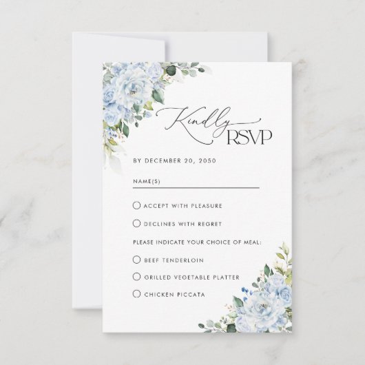 Romantic Light Blue Floral Wedding RSVP Card (Voorkant)