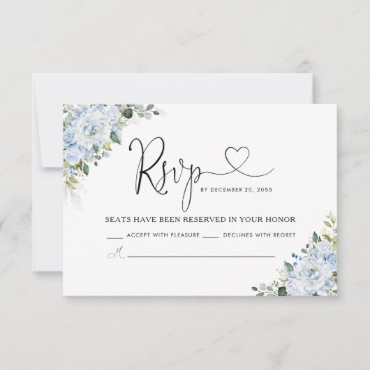 Romantic Light Blue Floral Wedding RSVP Card Kaartje (Voorkant)