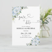 Romantic Light Blue Floral Wedding Save The Date (Staand voorkant)