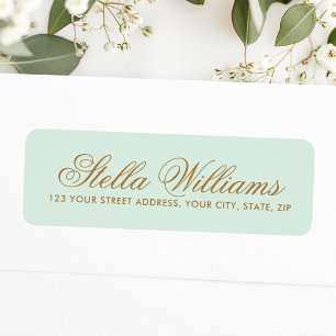 Romantic light mint kalligraphy scriptadres etiket