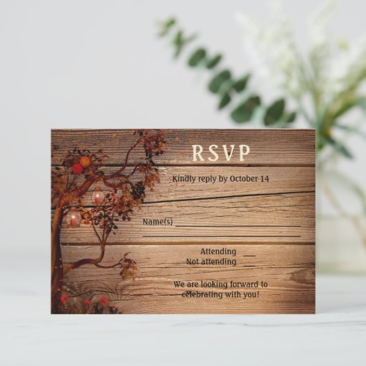 Romantic Lights Fall Wedding RSVP-kaart Kaart (Staand voorkant)