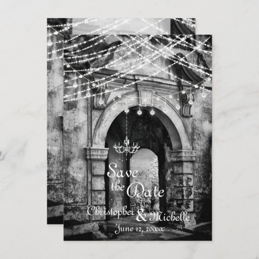 Romantic Lights Gothic Archway Wedding Save the Da Kaart (Voorkant / Achterkant)