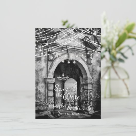 Romantic Lights Gothic Archway Wedding Save the Da Kaart (Staand voorkant)