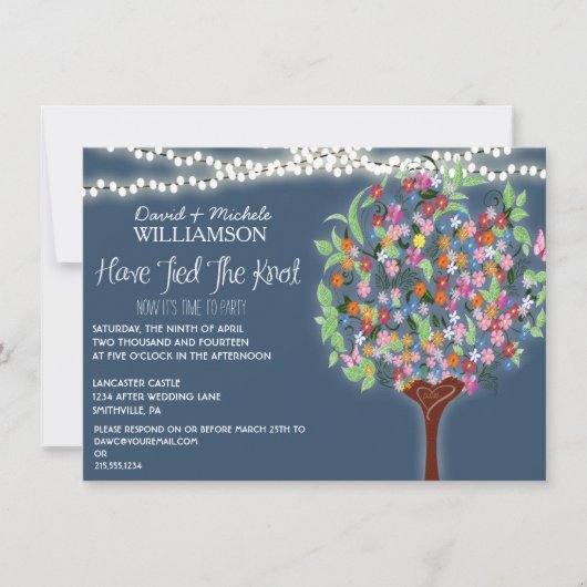 Romantic Lights Whimsical Tree Post Wedding Invite Kaart (Voorkant)