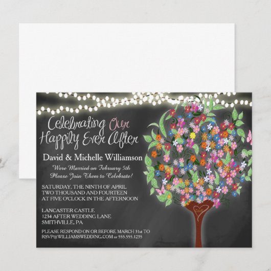 Romantic Lights Whimsical Tree Post Wedding Invite Kaart (Voorkant / Achterkant)