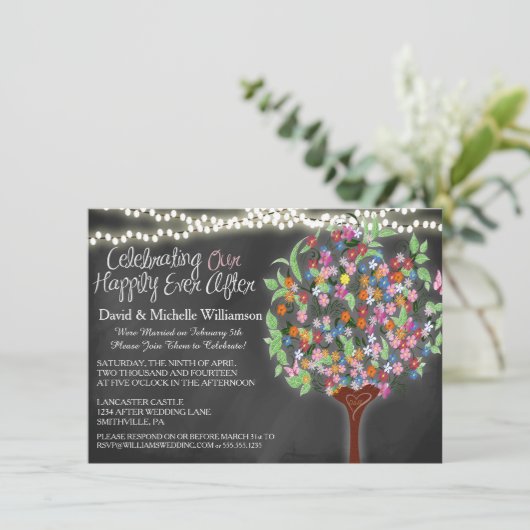Romantic Lights Whimsical Tree Post Wedding Invite Kaart (Staand voorkant)
