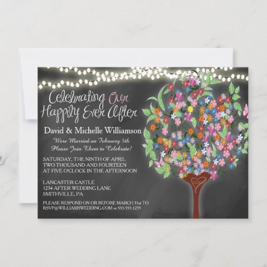 Romantic Lights Whimsical Tree Post Wedding Invite Kaart (Voorkant)