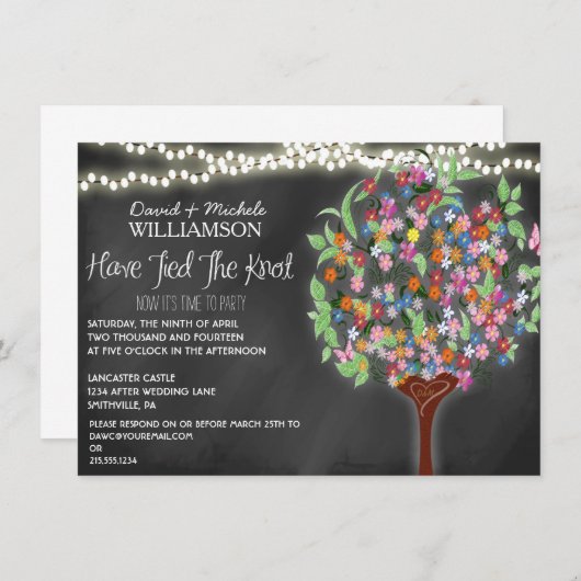 Romantic Lights Whimsical Tree Post Wedding Invite Kaart (Voorkant / Achterkant)