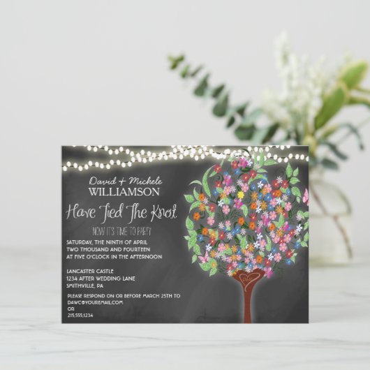 Romantic Lights Whimsical Tree Post Wedding Invite Kaart (Staand voorkant)