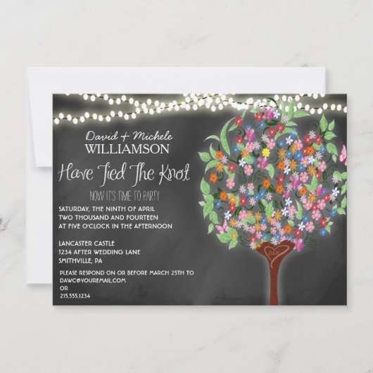 Romantic Lights Whimsical Tree Post Wedding Invite Kaart (Voorkant)