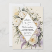 Romantic Lilac Floral Geometric Wedding Invitation Kaart (Voorkant)