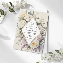 Romantic Lilac Floral Geometric Wedding Invitation Kaart